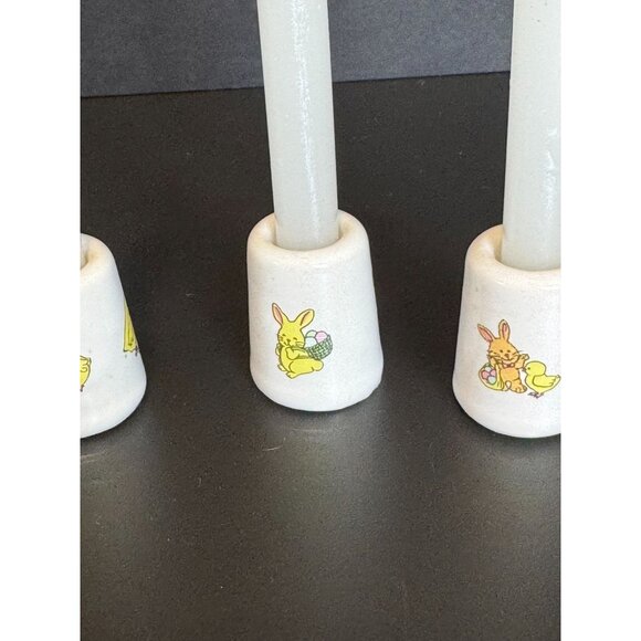 Vintage Target Mini Easter Taper Candles W/ Ceramic Holders Featuring Bunnies & - Picture 5 of 13